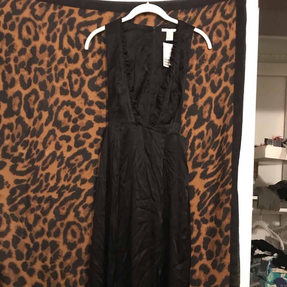 Deep V Ruffle Sideless Maxi Slit Dress